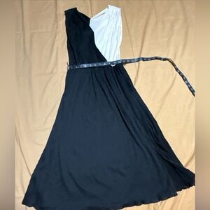 Vintage Grecian Black & White One Shoulder Maxi Dress (Terri Juniors) B1